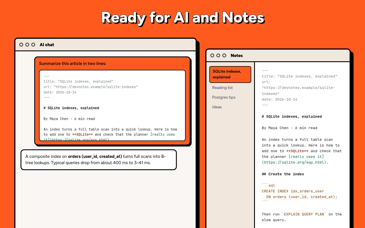 The same Markdown pasted into an AI chat and saved as a note